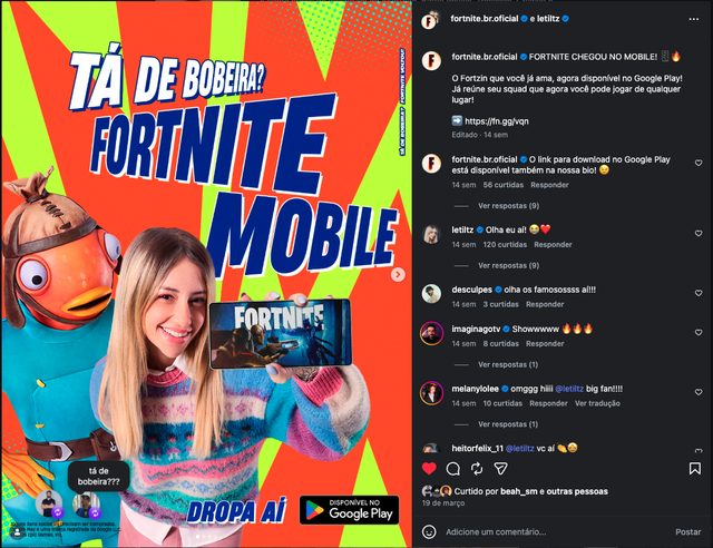 Fortnite community activation on Instagram